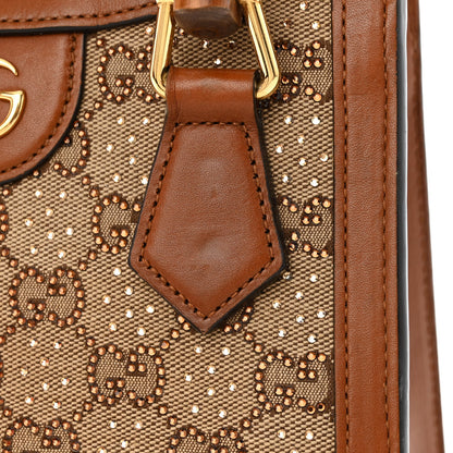 Gucci New Canvas Charisma Calfskin Crystal GG Monogram Mini Diana Tote Bag Camel Ebony 17 of 19