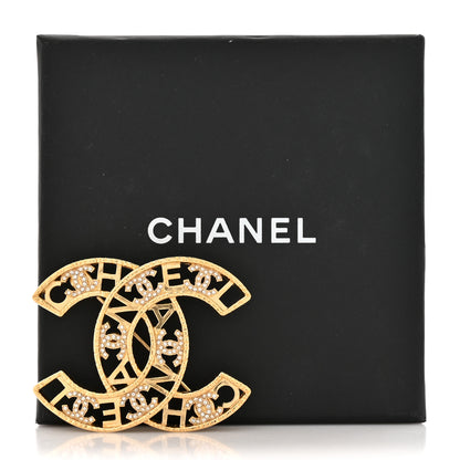 Chanel Crystal Coco CC Logo Brooch Gold 4 of 4