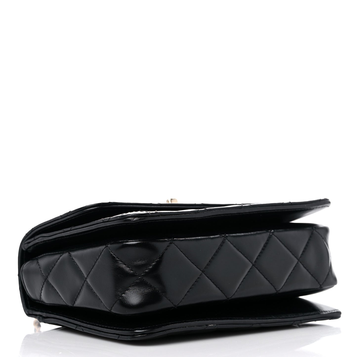 Shiny Calfskin Quilted Mini Chain Top Handle Flap Black