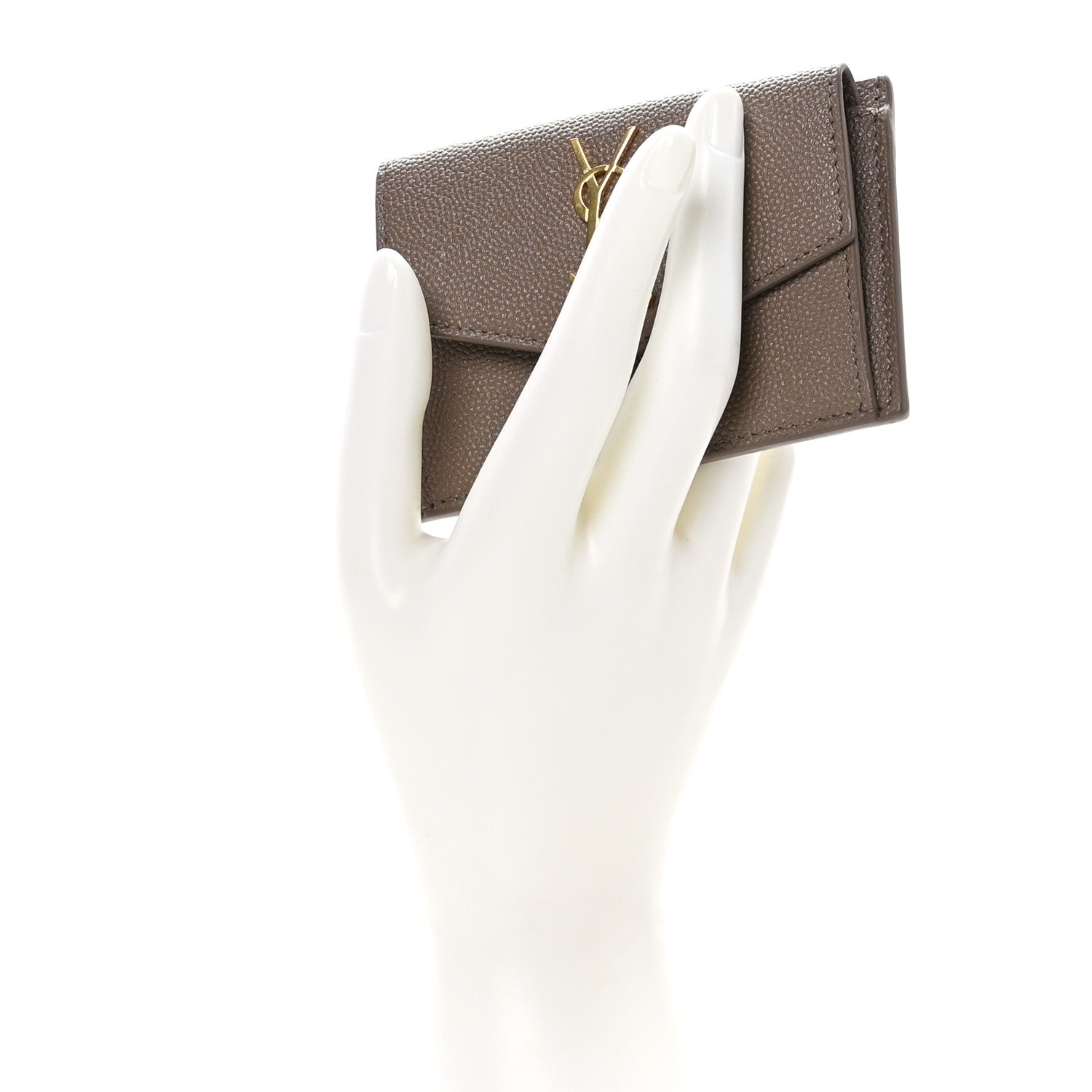 Saint Laurent Grain De Poudre Uptown Monogram Card Case Dark Beige 2 of 9