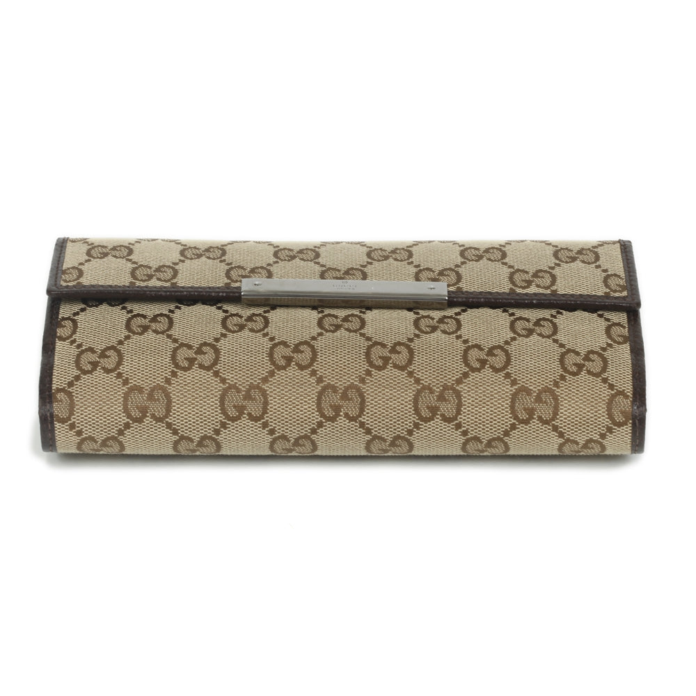 Gucci Monogram Metal Bar Continental Flap Wallet Beige Ebony Dark Brown 3 of 14