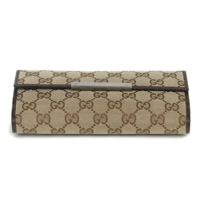 Gucci Monogram Metal Bar Continental Flap Wallet Beige Ebony Dark Brown 3 of 14