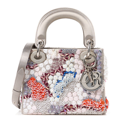 Christian Dior Satin Beaded Sequin Mini Lady Dior Grey Multicolor 1 of 11
