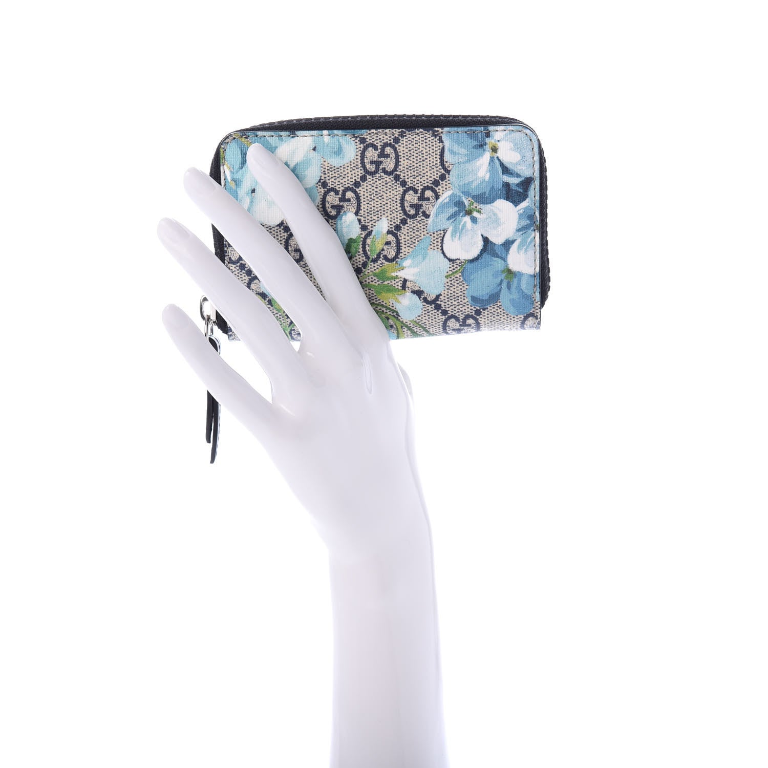 Gucci GG Supreme Monogram Blooms Zip Around Card Case Wallet Beige Blue Navy 2 of 7
