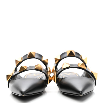 Valentino Garavani Calfskin Roman Stud Flat Mules 36 Black 2 of 10