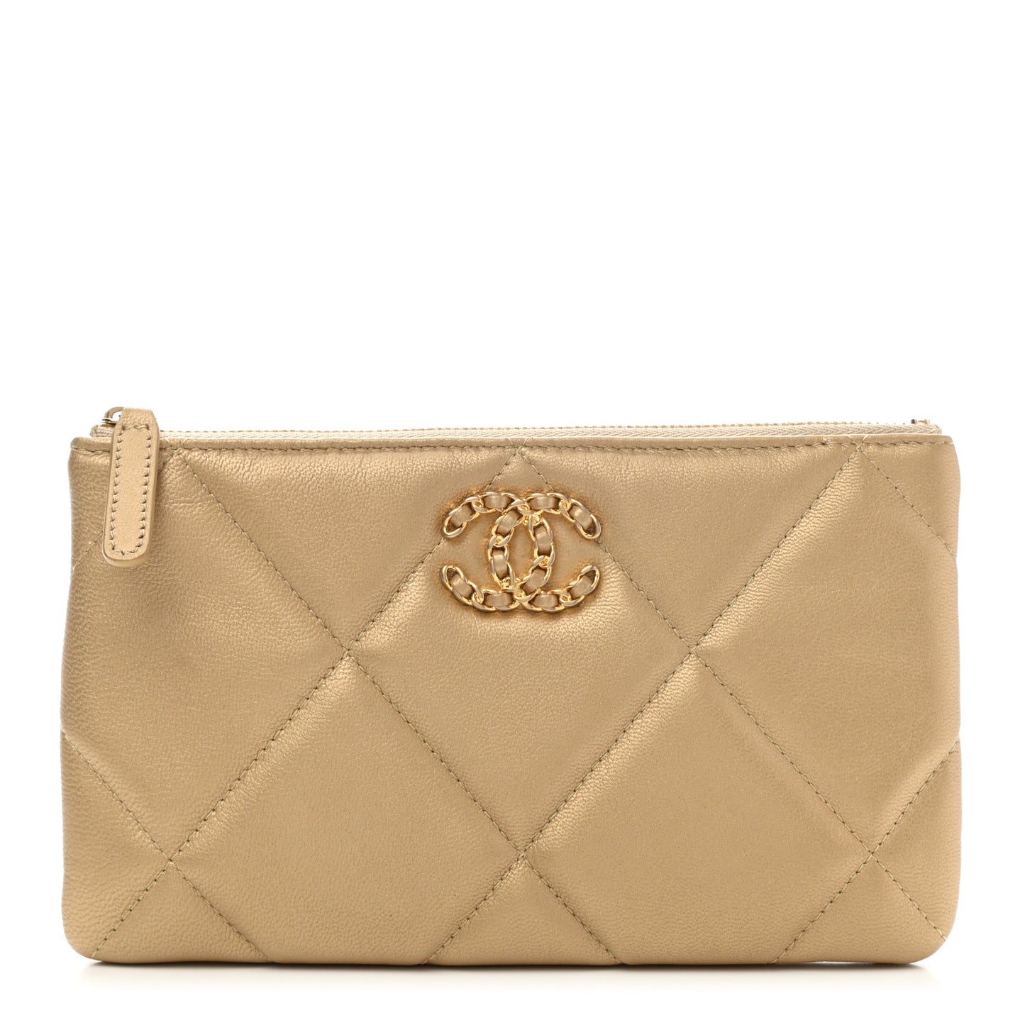 Metallic Goatskin Quilted Chanel 19 Cosmetic Case Gold