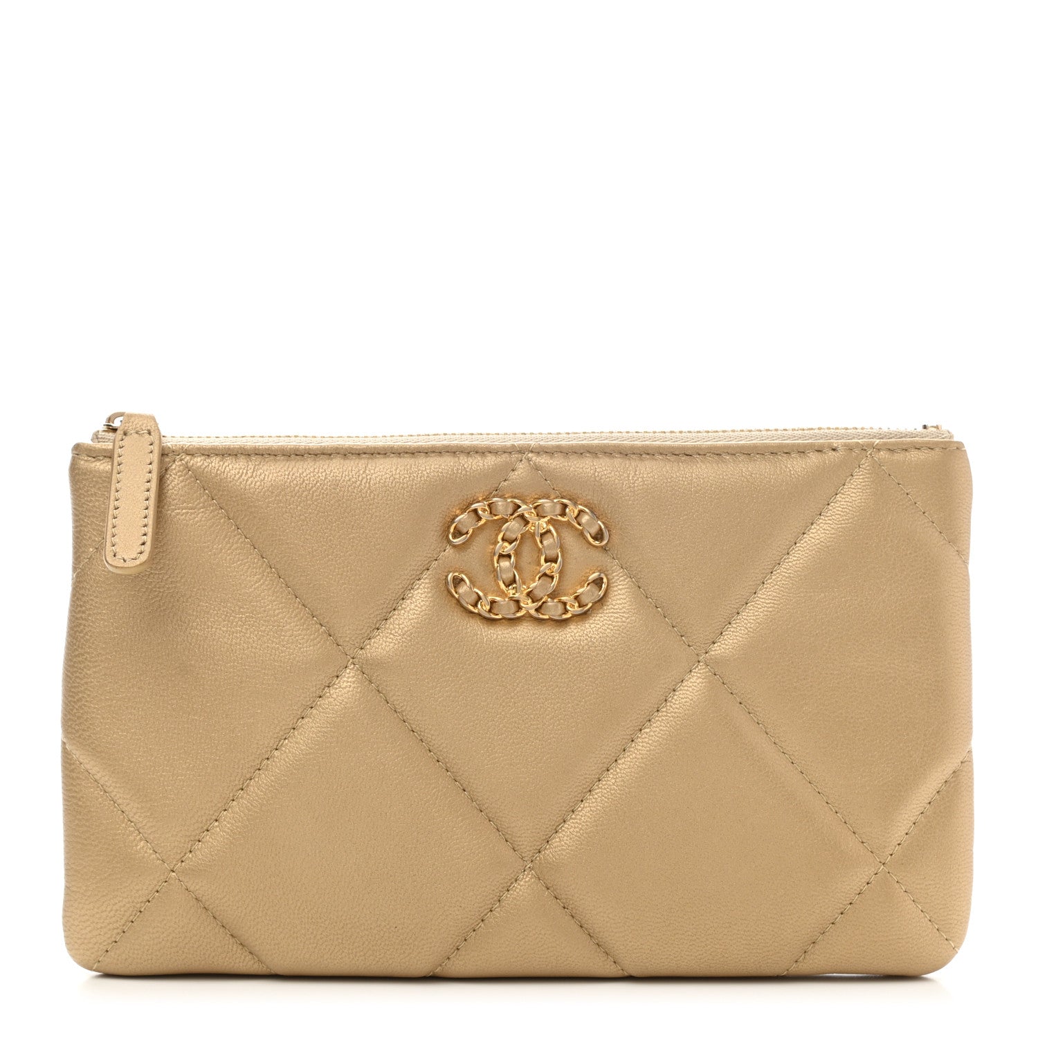 Chanel Metallic Goatskin Quilted Chanel 19 Cosmetic Case Gold 1 of 8
