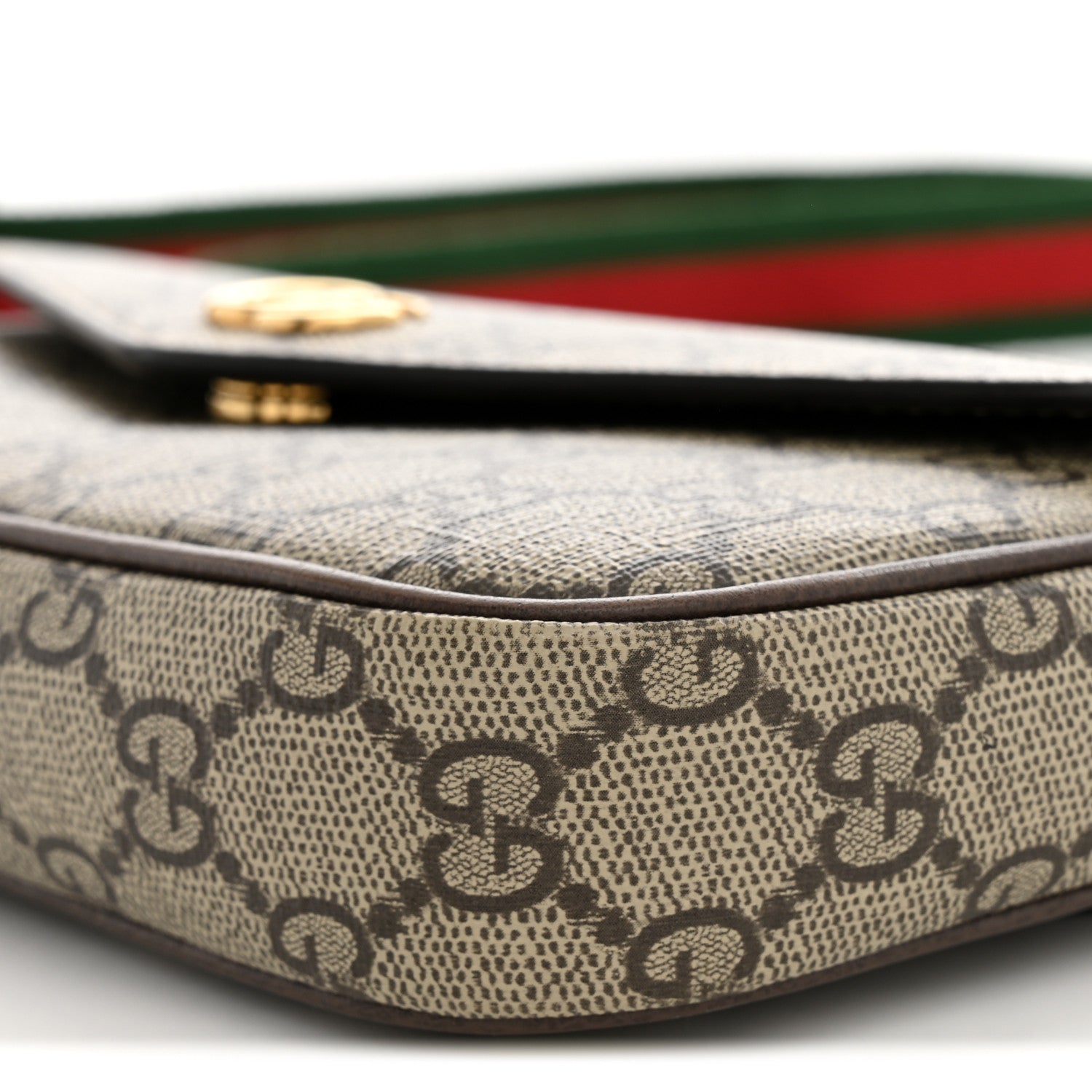 Gucci GG Supreme Monogram Textured Dollar Calfskin Web Mini Ophidia Envelope Shoulder Bag Beige Ebony 9 of 12