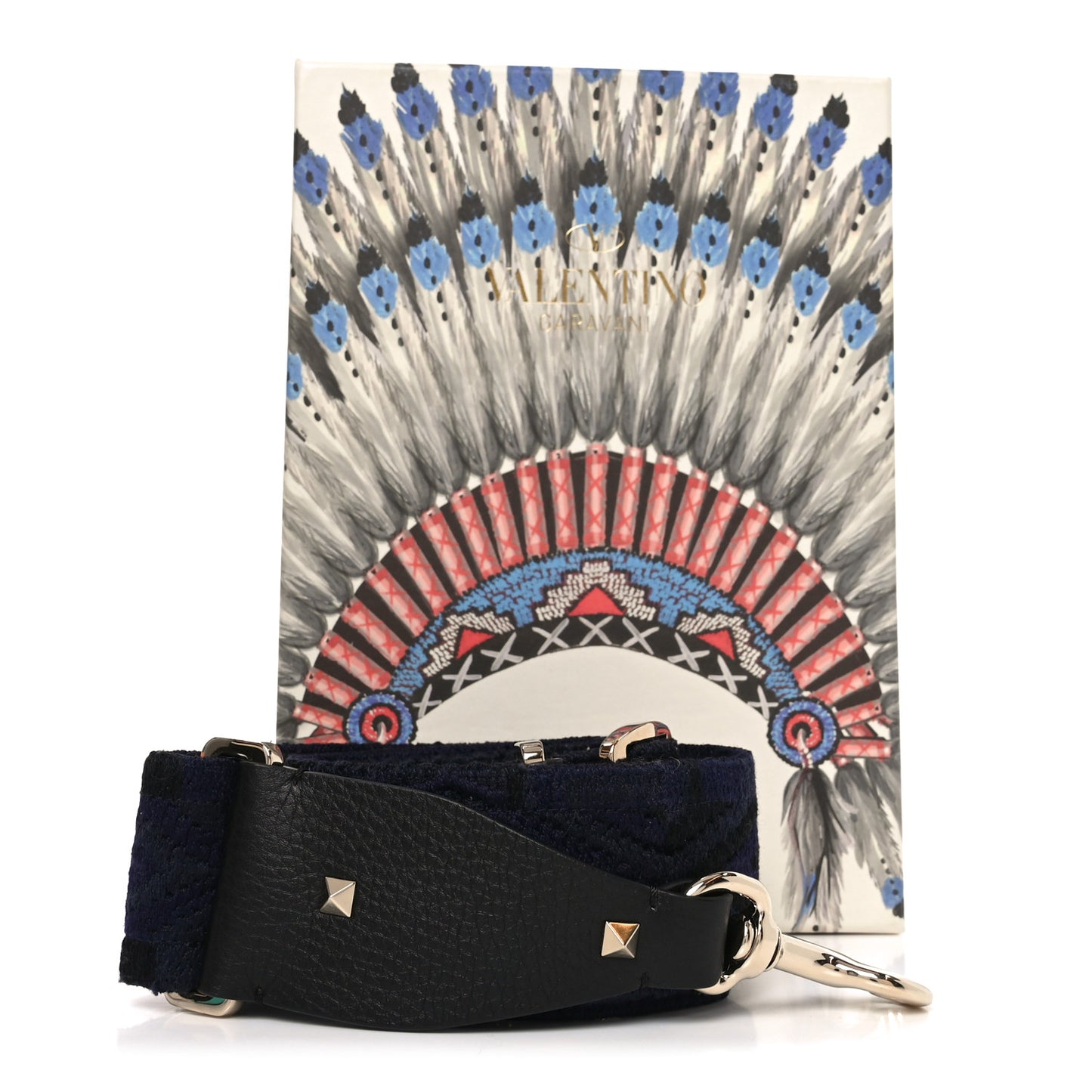 Canvas Geometric Embroidered Rockstud Guitar Strap Black Blue