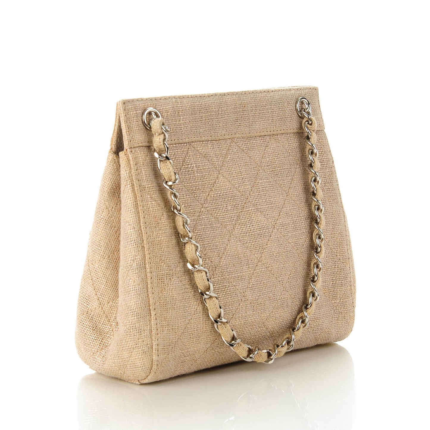Metallic Linen Quilted Shoulder Bag Gold