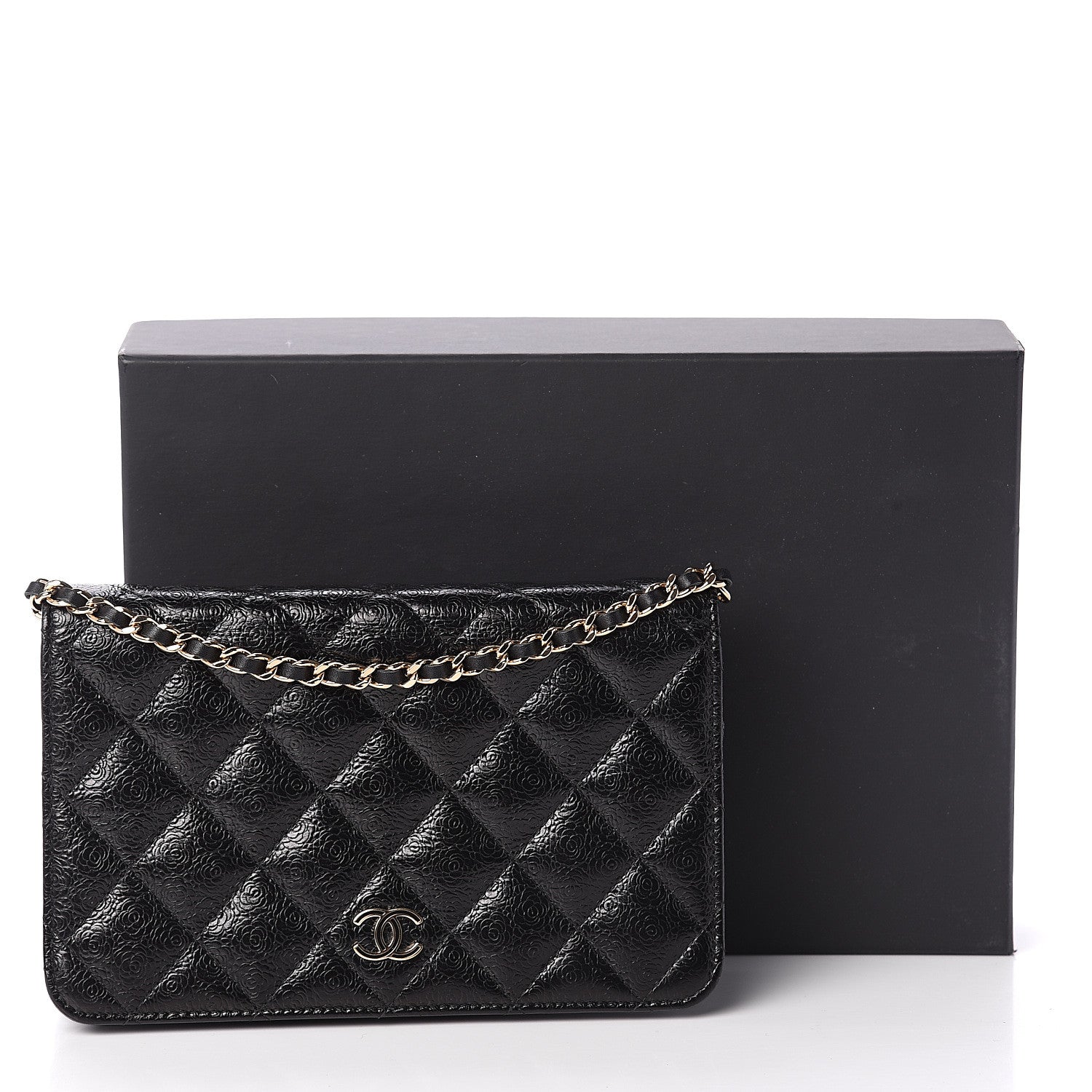 Chanel Calfskin Camellia Embossed Wallet on Chain WOC Black 10 of 10