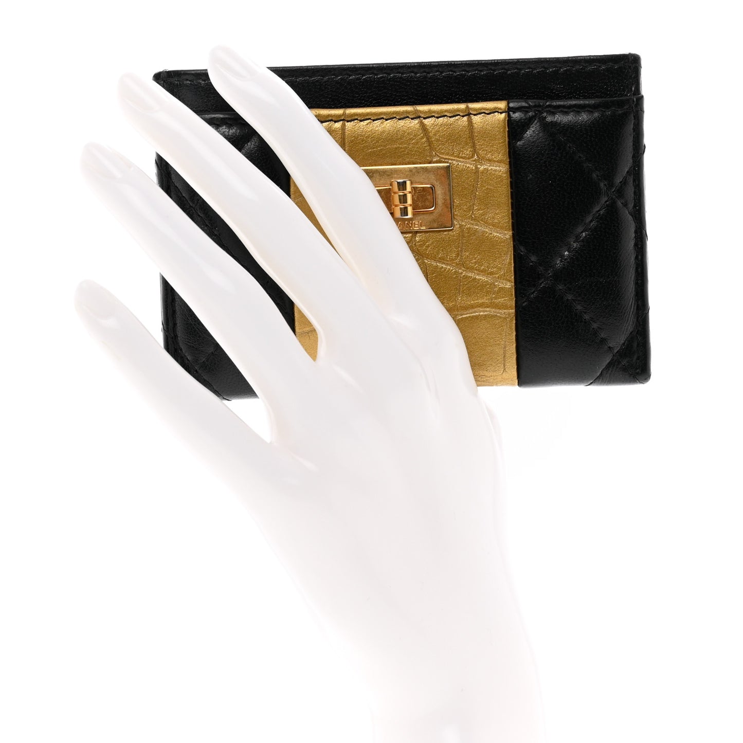 Lambskin Crocodile Embossed 2.55 Reissue Card Holder Black Gold