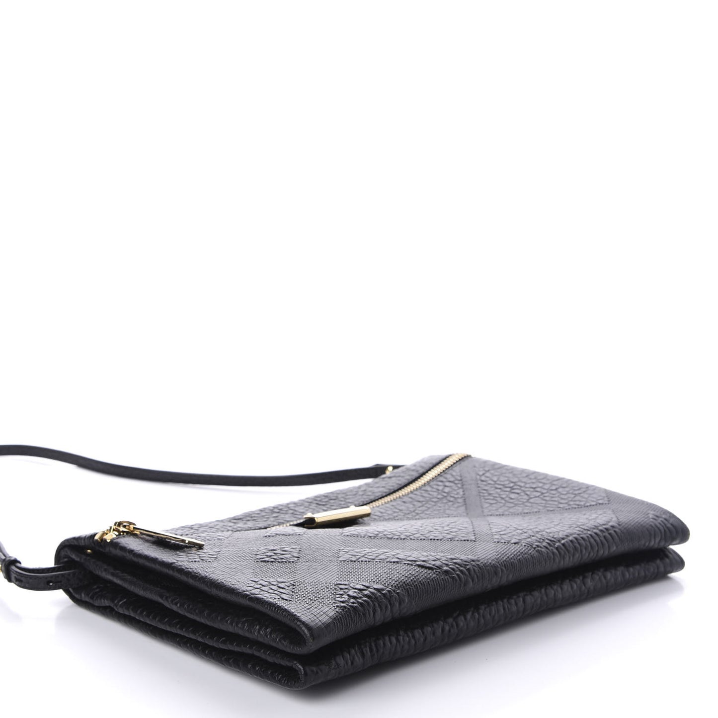 Signature Grain Calfskin Check Embossed Medium Balmoral Clutch Bag Black