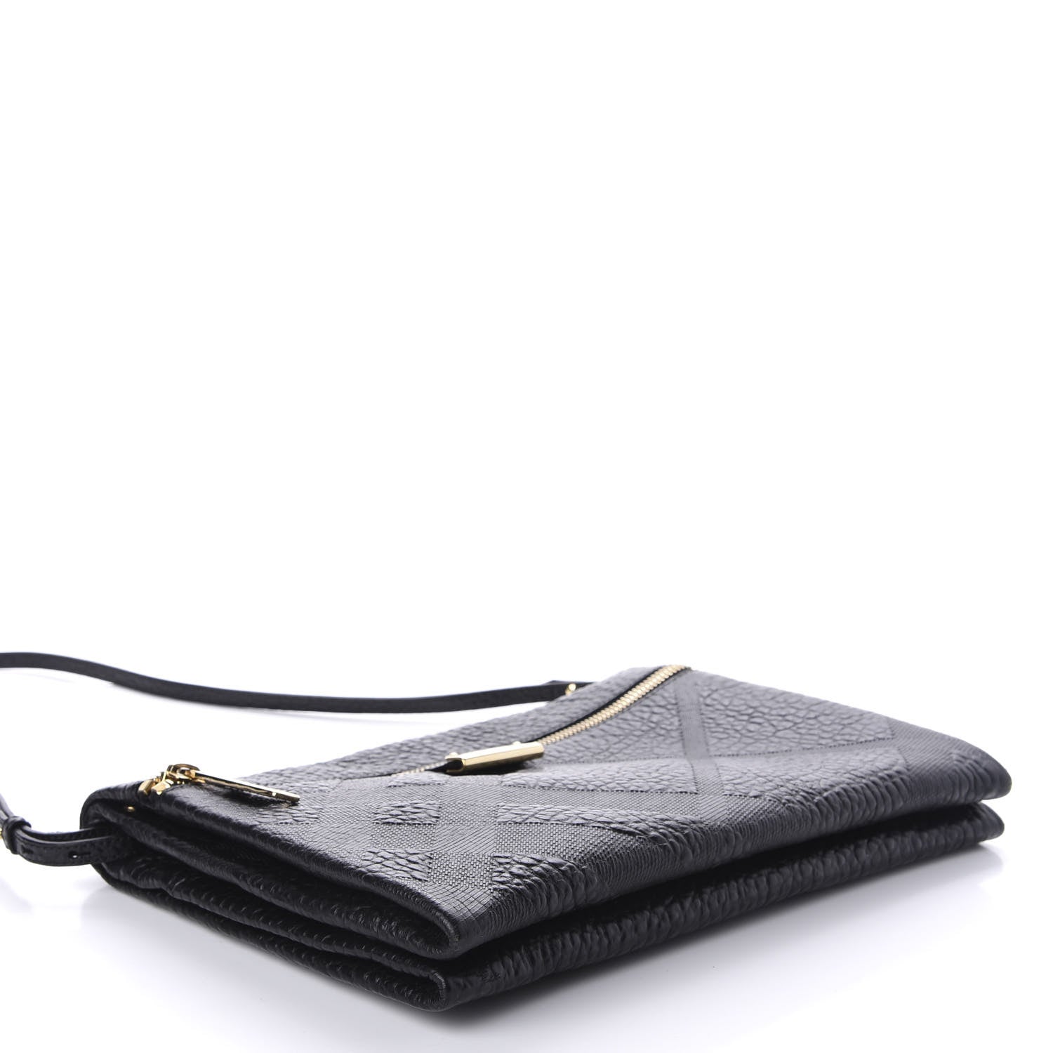 Burberry Signature Grain Calfskin Check Embossed Medium Balmoral Clutch Bag Black 4 of 9