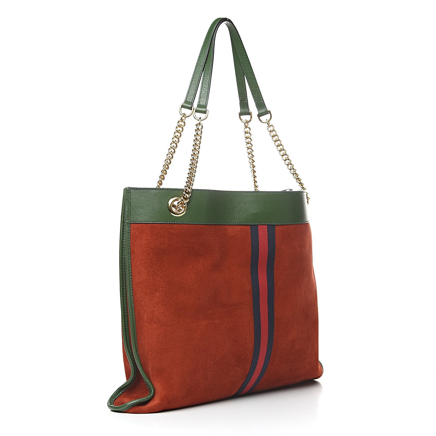 Gucci Suede Calfskin Large Rajah Chain Tote Hibiscus Red Green 4 of 14