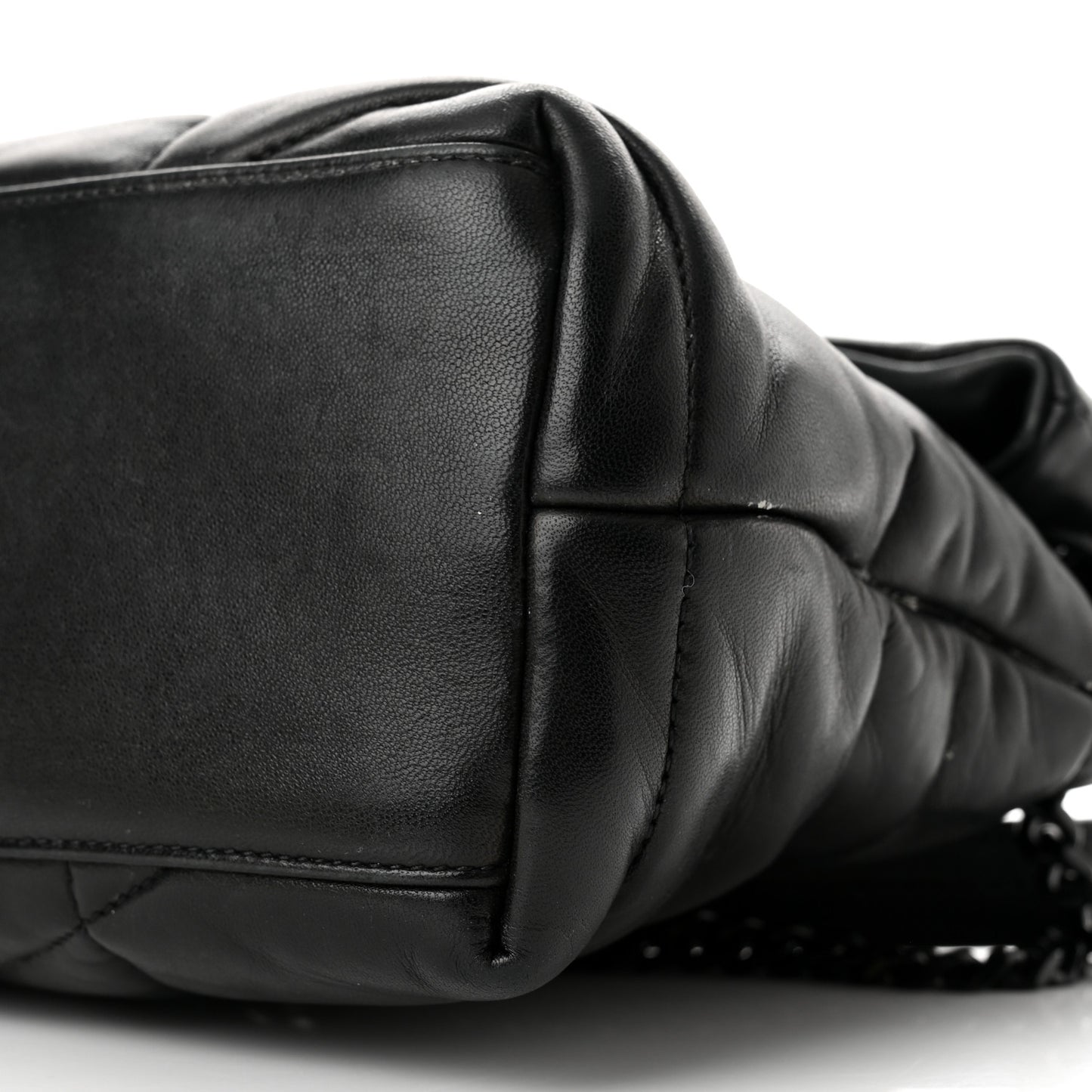 Lambskin Quilted Small Loulou Puffer Monogram Chain Satchel Black