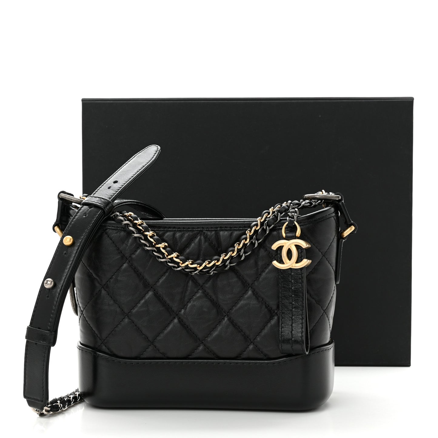 Aged Calfskin Quilted Small Gabrielle Hobo Black