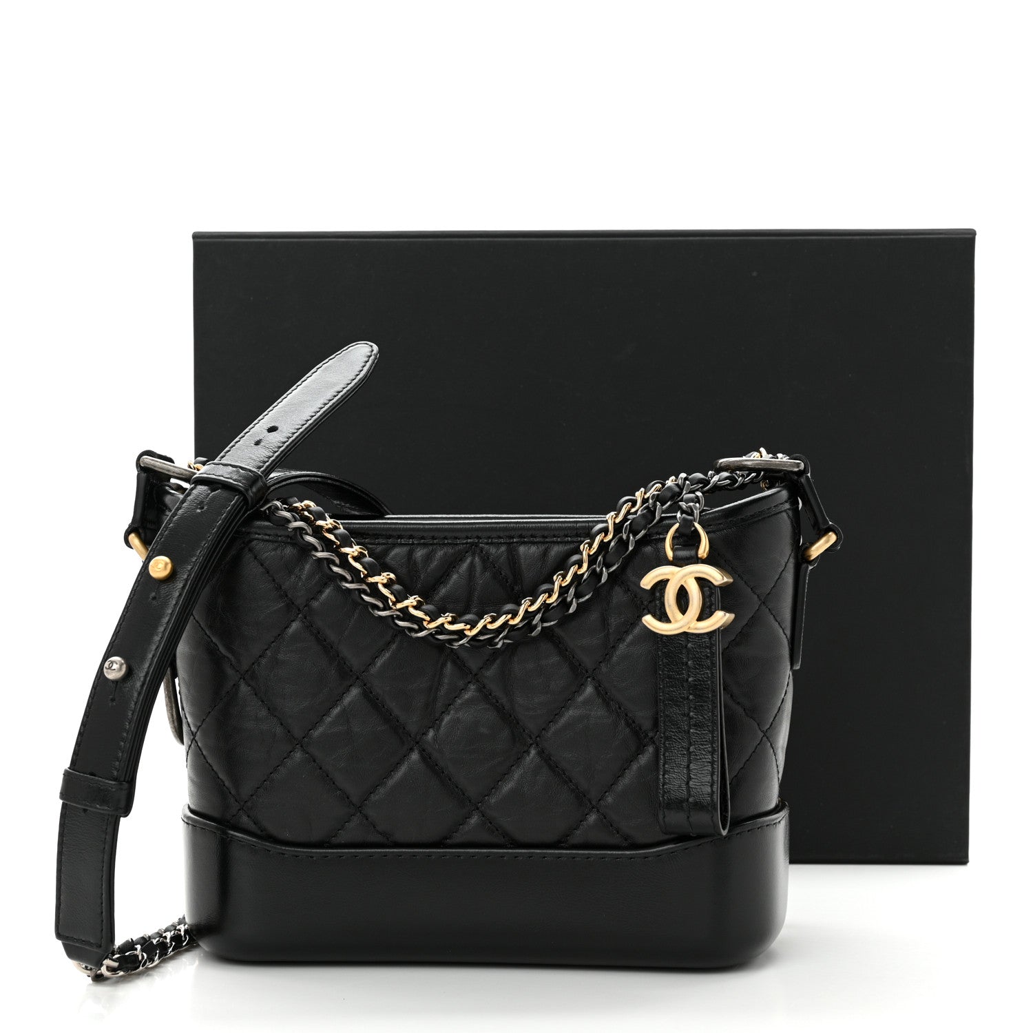 Chanel Aged Calfskin Quilted Small Gabrielle Hobo Black 10 of 10