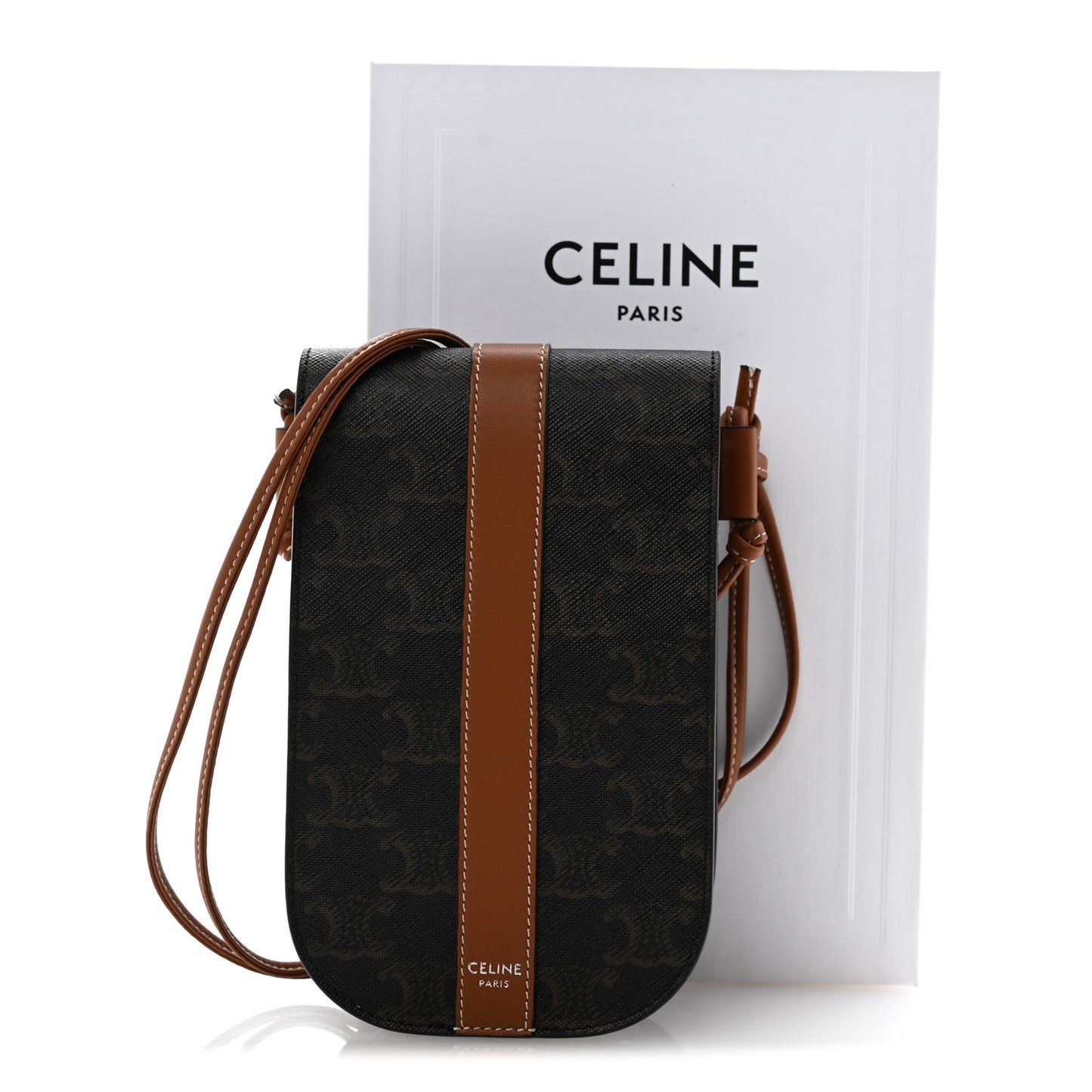 Triomphe Canvas Lambskin Phone Pouch With Flap Tan