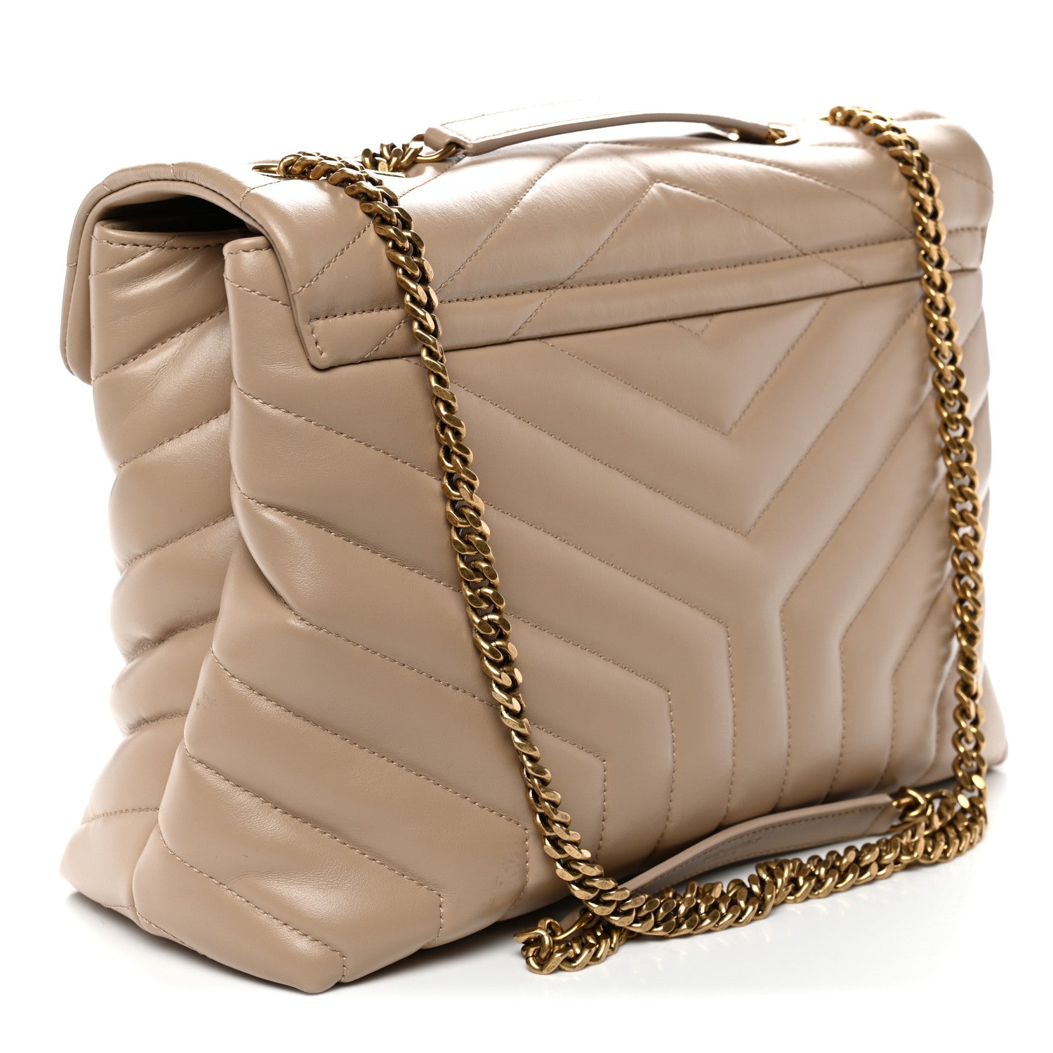 Saint Laurent Calfskin Y Quilted Monogram Medium Loulou Chain Satchel Dark Beige 3 of 11