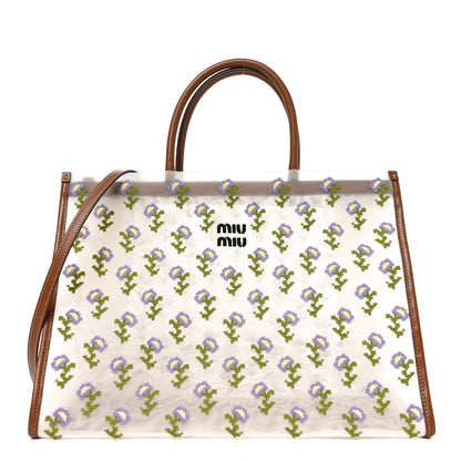 Miu Miu Nappa Embroidered Floral Shopping Bag Cognac 1 of 11