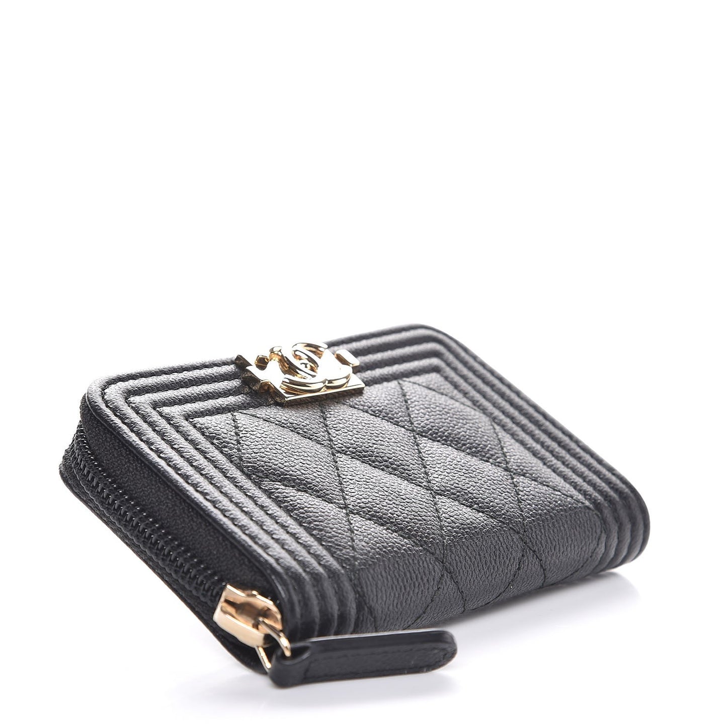 Caviar Quilted Boy Zip Around Coin Purse Wallet Black