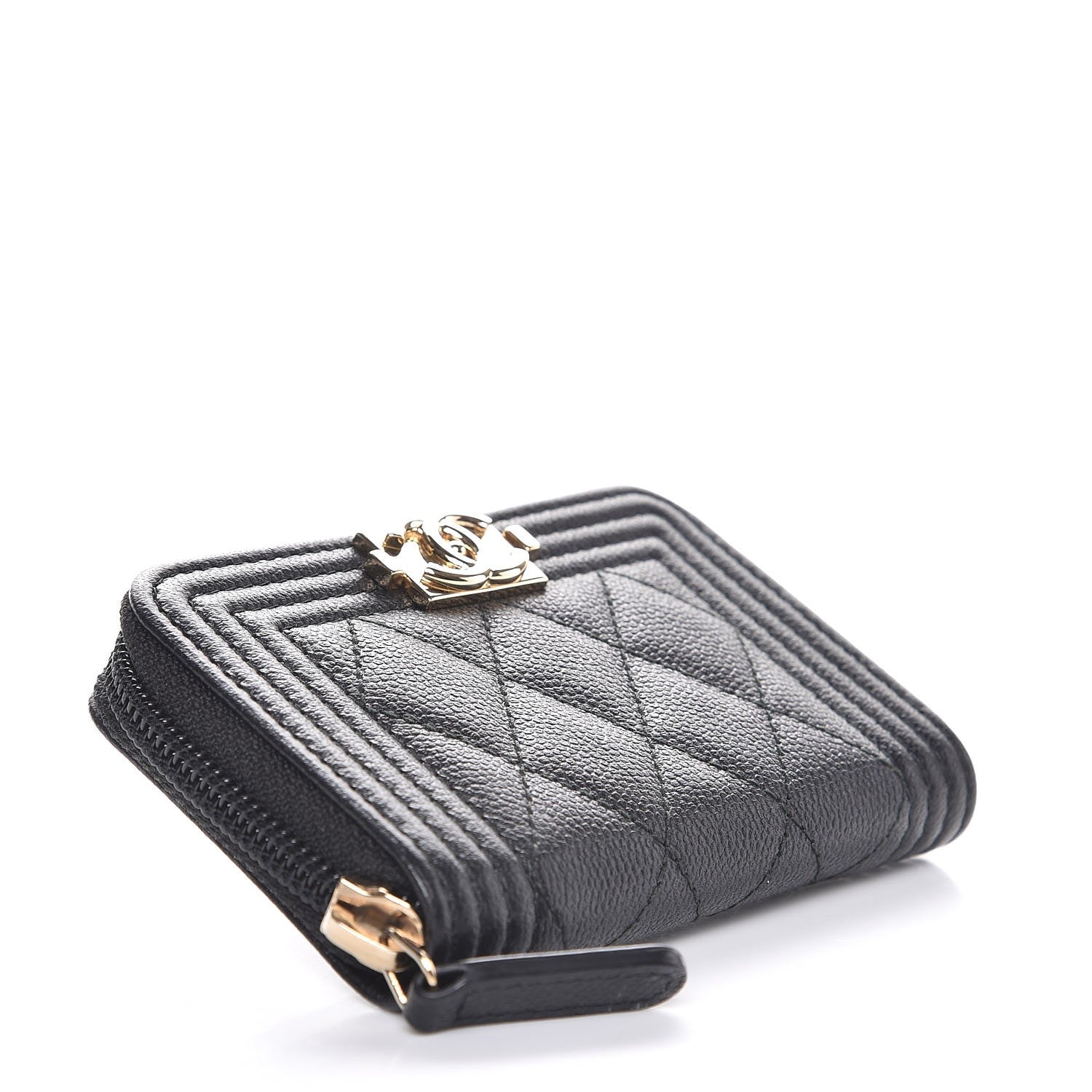 Chanel Caviar Quilted Boy Zip Around Coin Purse Wallet Black 4 of 8