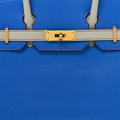 Hermes Chevre Mysore Horseshoe Birkin 30 Bleu Hydra Gris Perle Rose Shocking 8 of 13