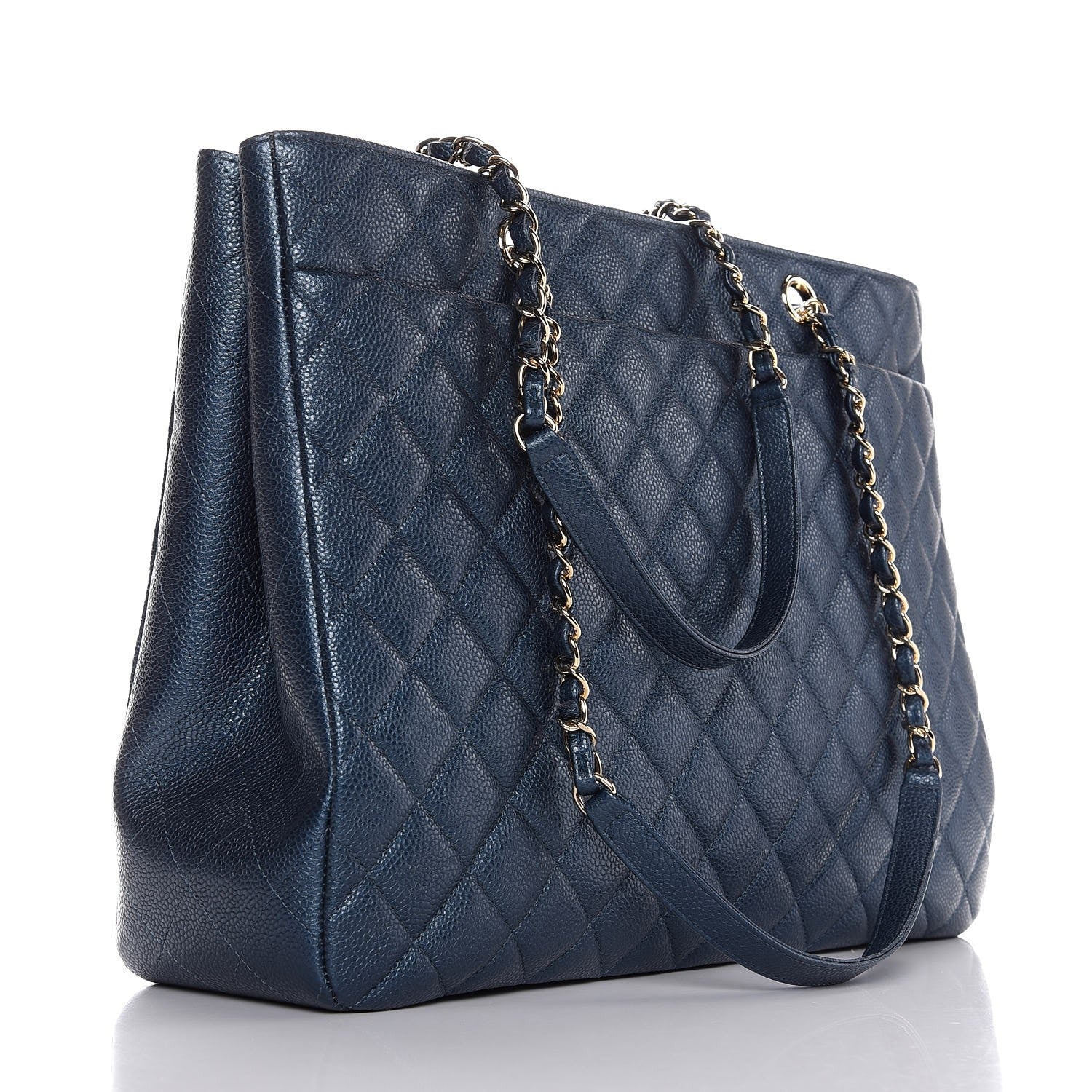 Chanel Metallic Caviar Quilted Large Classic Shopping Tote Dark Blue 3 of 7