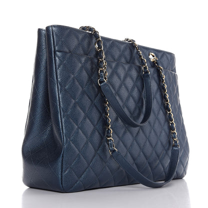 Chanel Metallic Caviar Quilted Large Classic Shopping Tote Dark Blue 3 of 7