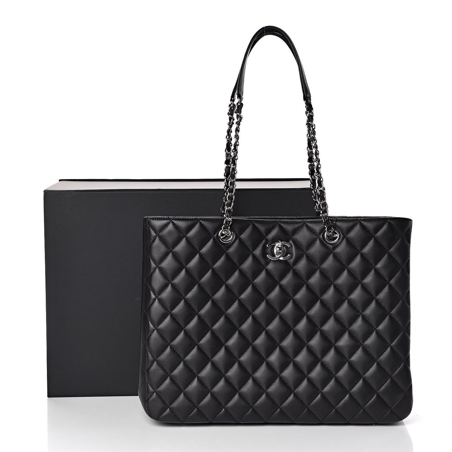 Calfskin Large Classic Shopping Tote Black