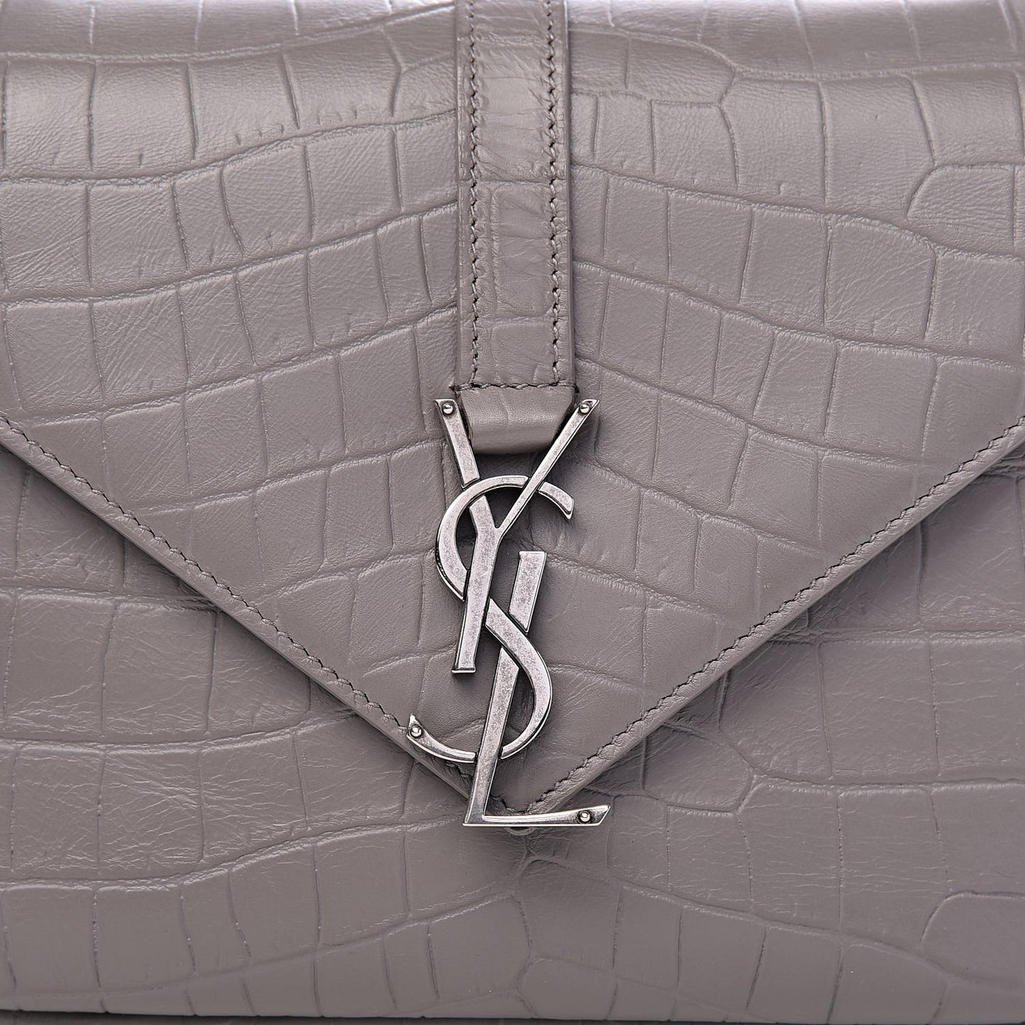 Calfskin Crocodile Embossed Medium College Monogram Satchel Gray