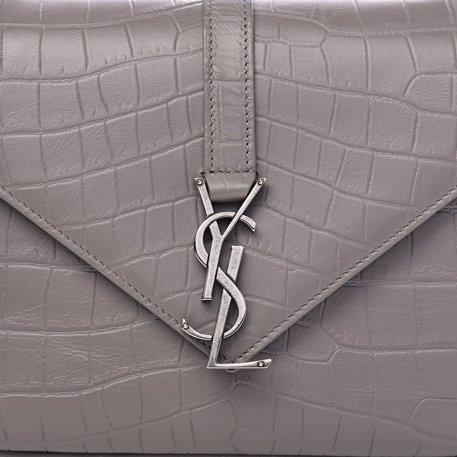 Saint Laurent Calfskin Crocodile Embossed Medium College Monogram Satchel Gray 14 of 15