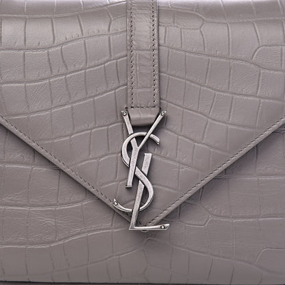 Saint Laurent Calfskin Crocodile Embossed Medium College Monogram Satchel Gray 14 of 15