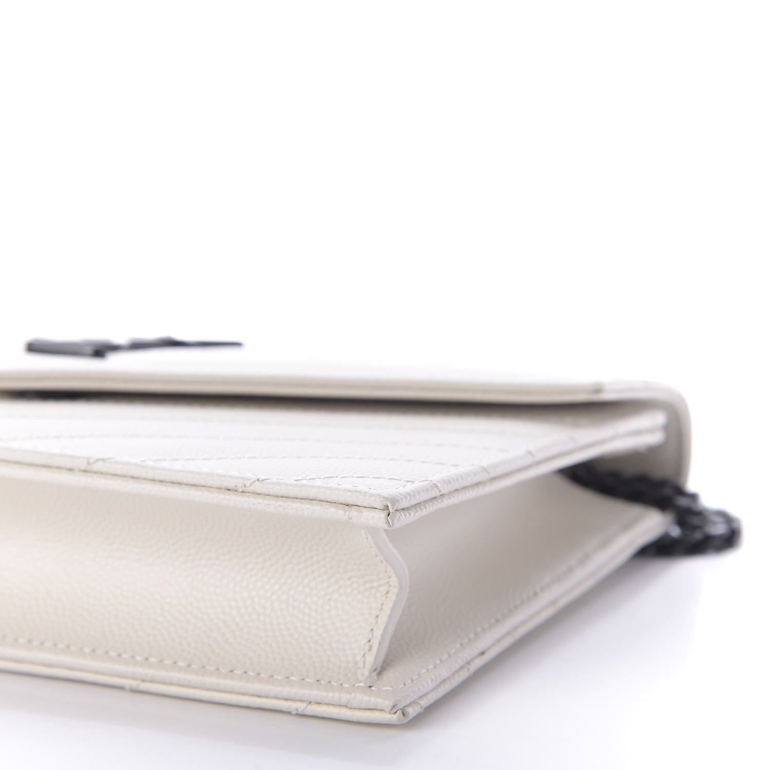 Saint Laurent Grain De Poudre Matelasse Chevron Monogram Envelope Chain Wallet Dove White 7 of 9