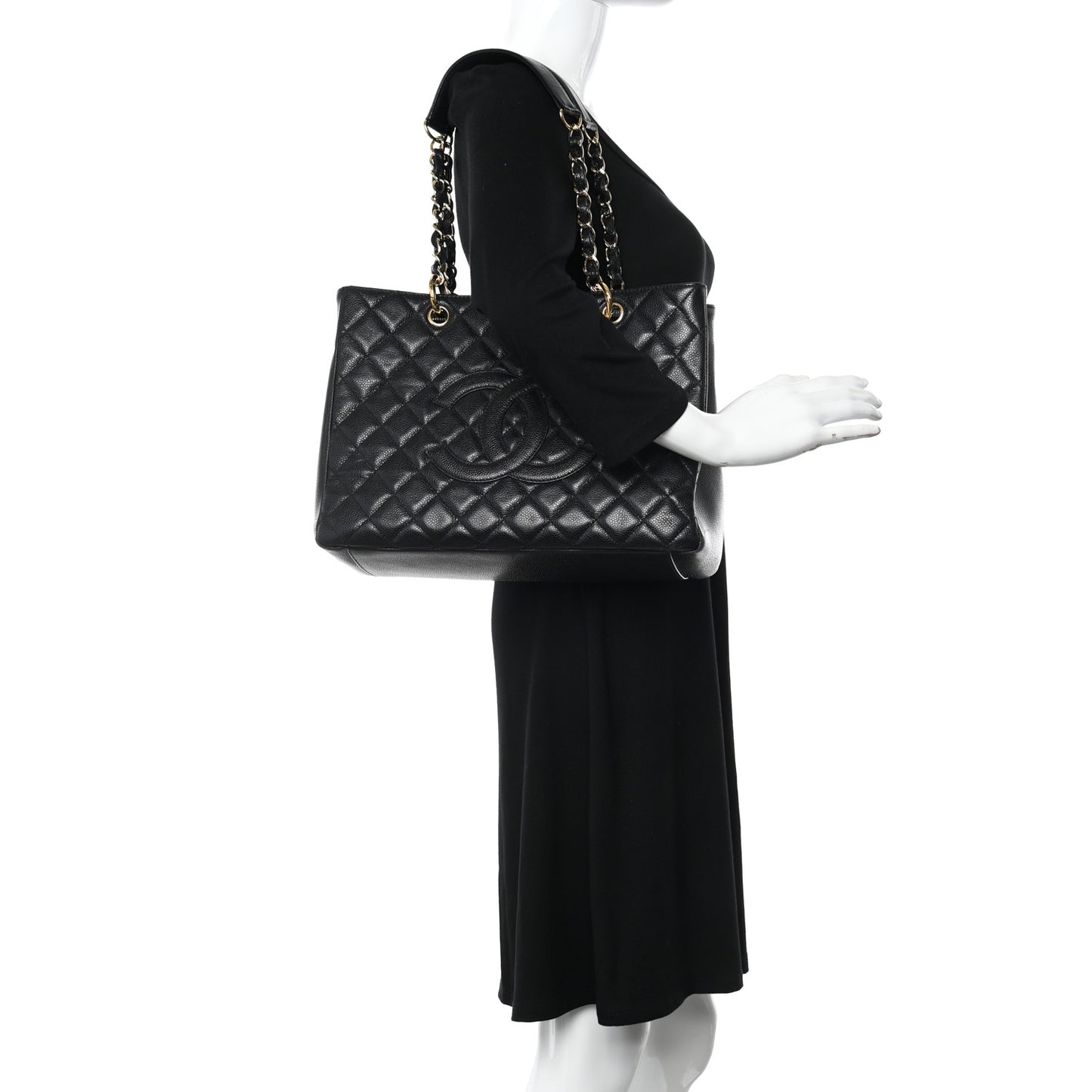 Caviar Quilted Grand Shopping Tote GST Black