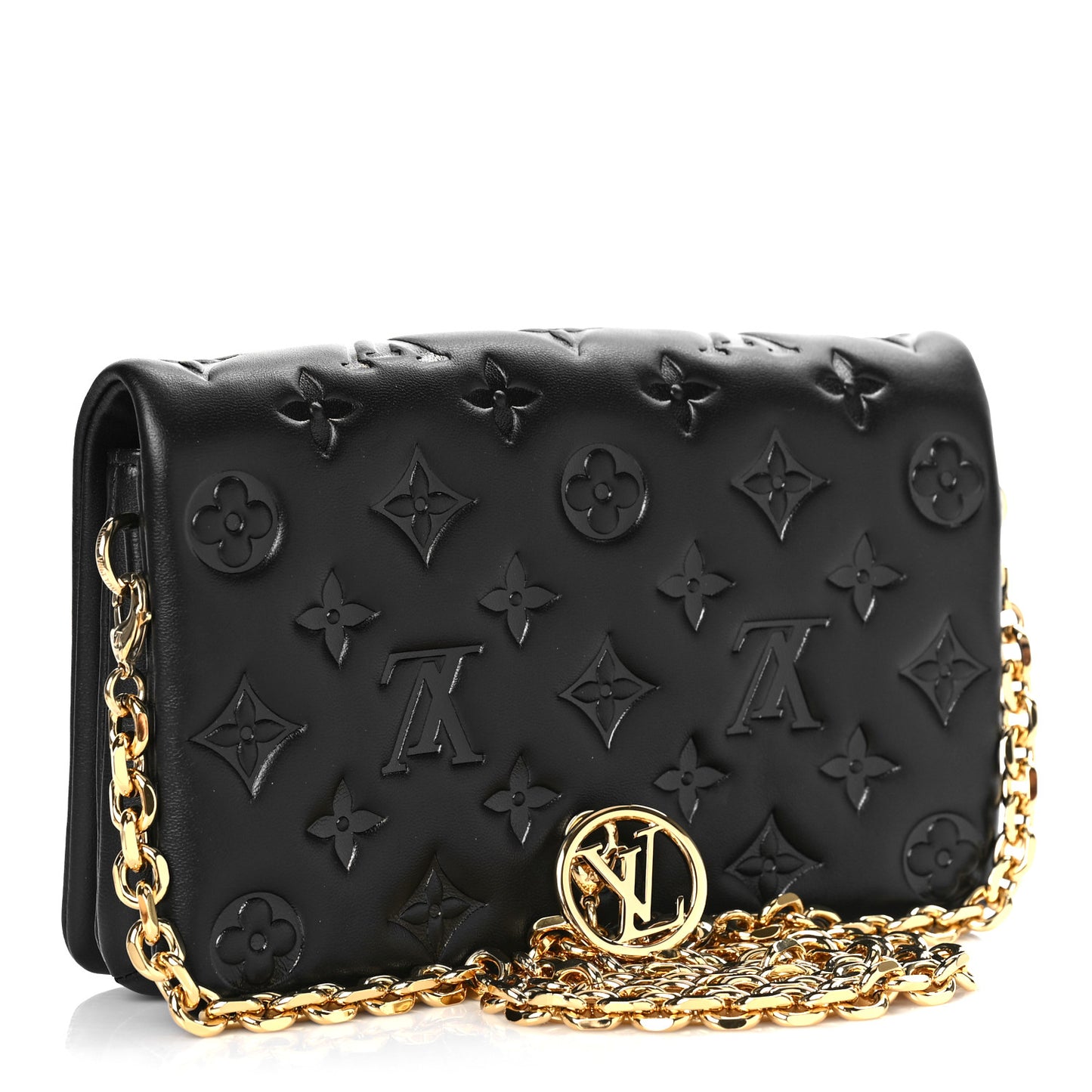 Lambskin Embossed Monogram Pochette Coussin Black