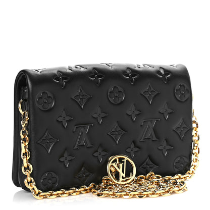 Louis Vuitton Lambskin Embossed Monogram Pochette Coussin Black 3 of 10