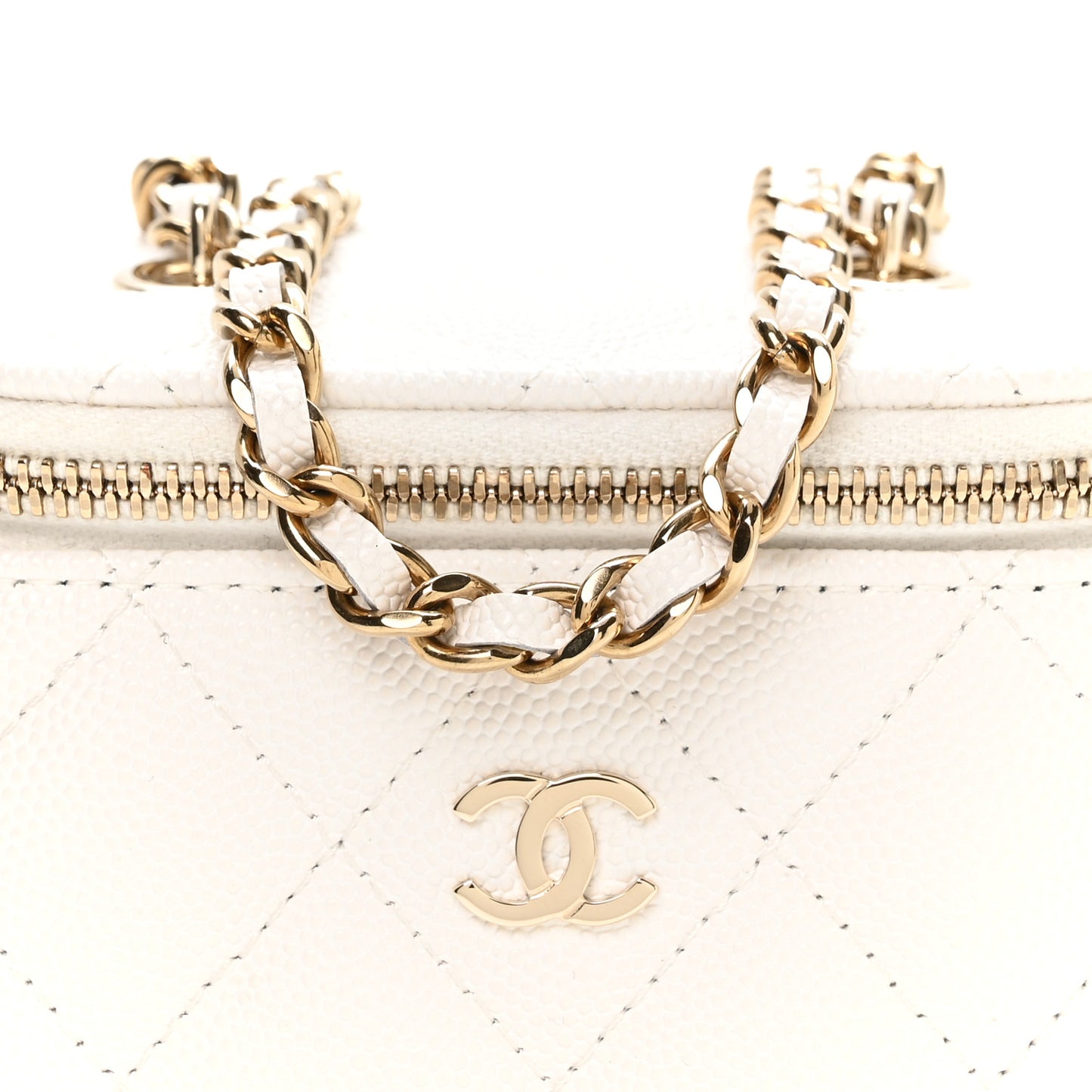 Caviar Quilted Mini Vanity Case With Chain White