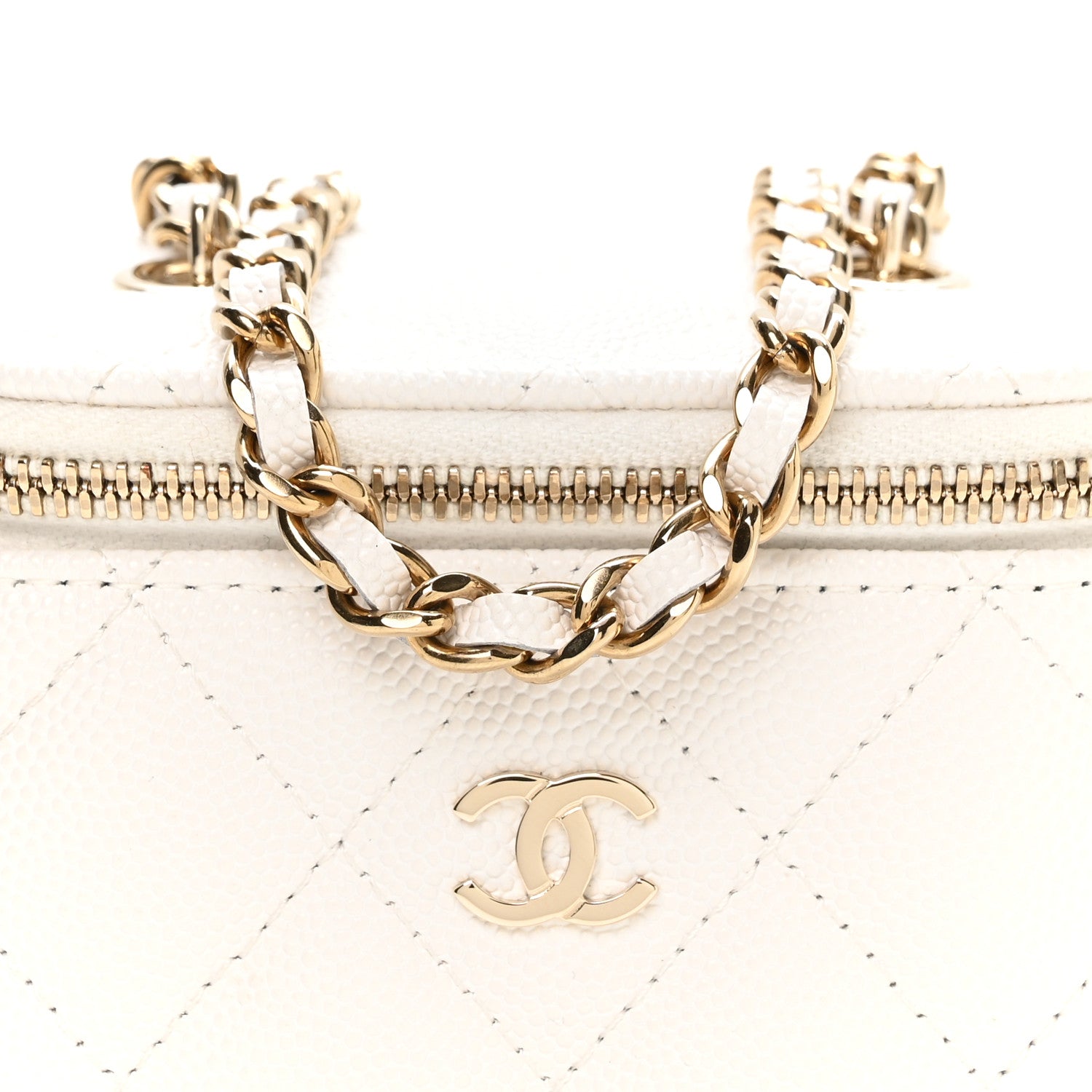Chanel Caviar Quilted Mini Vanity Case With Chain White 8 of 11