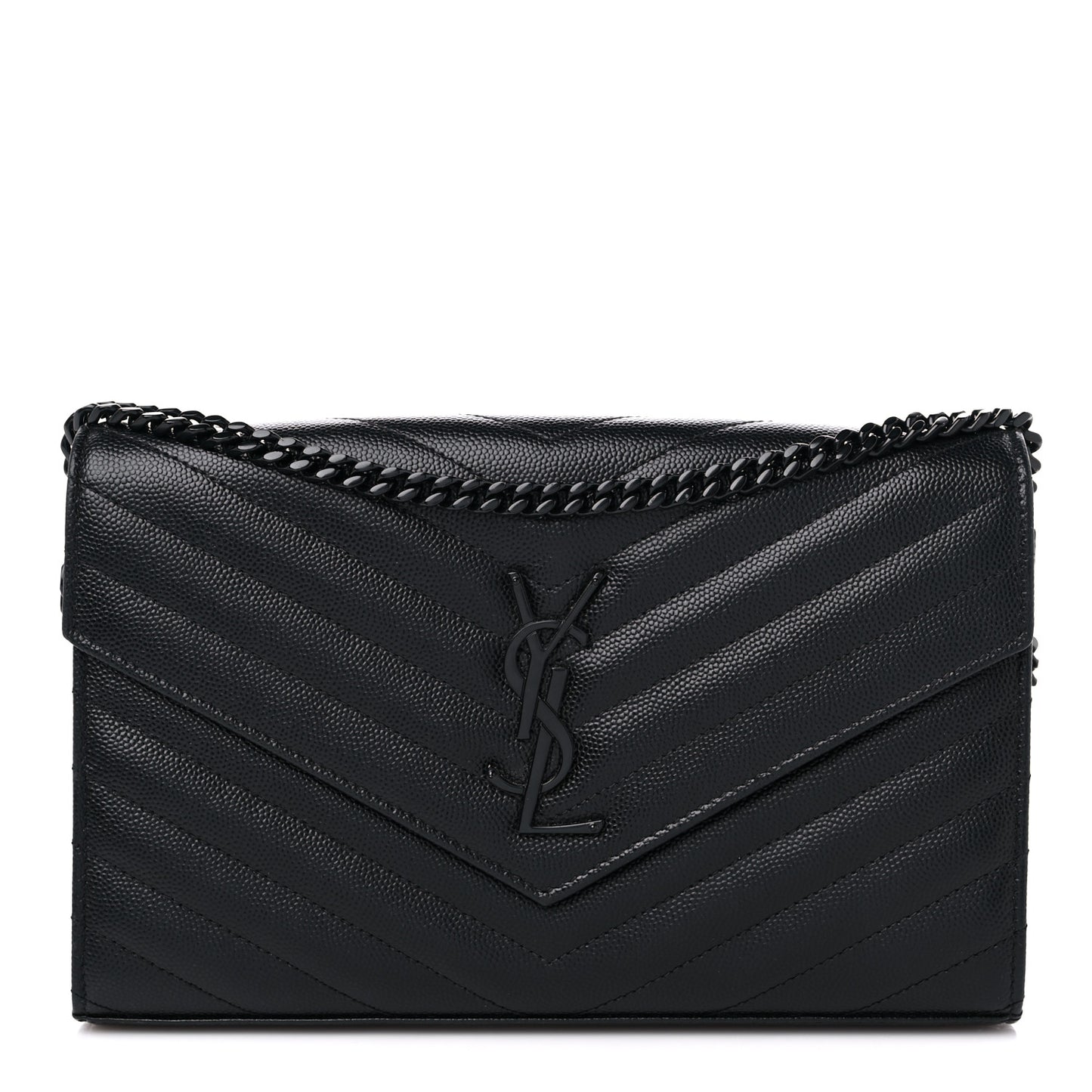 Grain De Poudre Matelasse Chevron Monogram Monochrome Chain Wallet Black