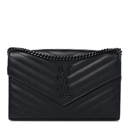 Saint Laurent Grain De Poudre Matelasse Chevron Monogram Monochrome Chain Wallet Black 1 of 9