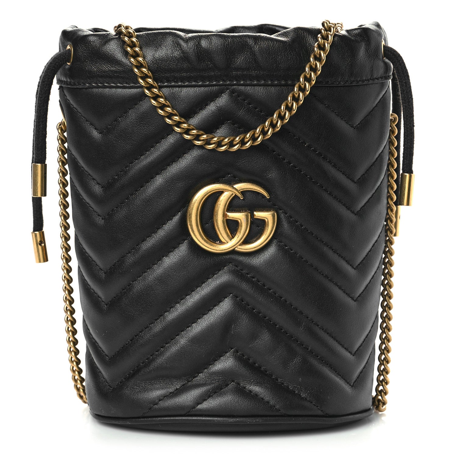 Gucci Calfskin Matelasse Mini GG Marmont 2.0 Bucket Bag Black 1 of 8