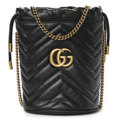 Gucci Calfskin Matelasse Mini GG Marmont 2.0 Bucket Bag Black 1 of 8