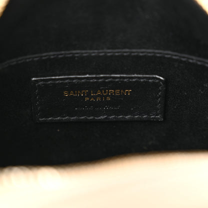 Saint Laurent Grain De Poudre Matelasse Chevron Quilted Round Vinyle Camera Bag Dark Beige 6 of 13