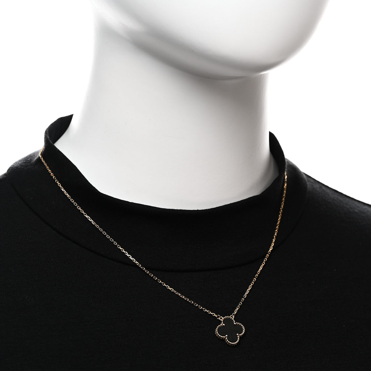 Van Cleef & Arpels 18K Yellow Gold Black Onyx Vintage Alhambra Pendant Necklace 2 of 8