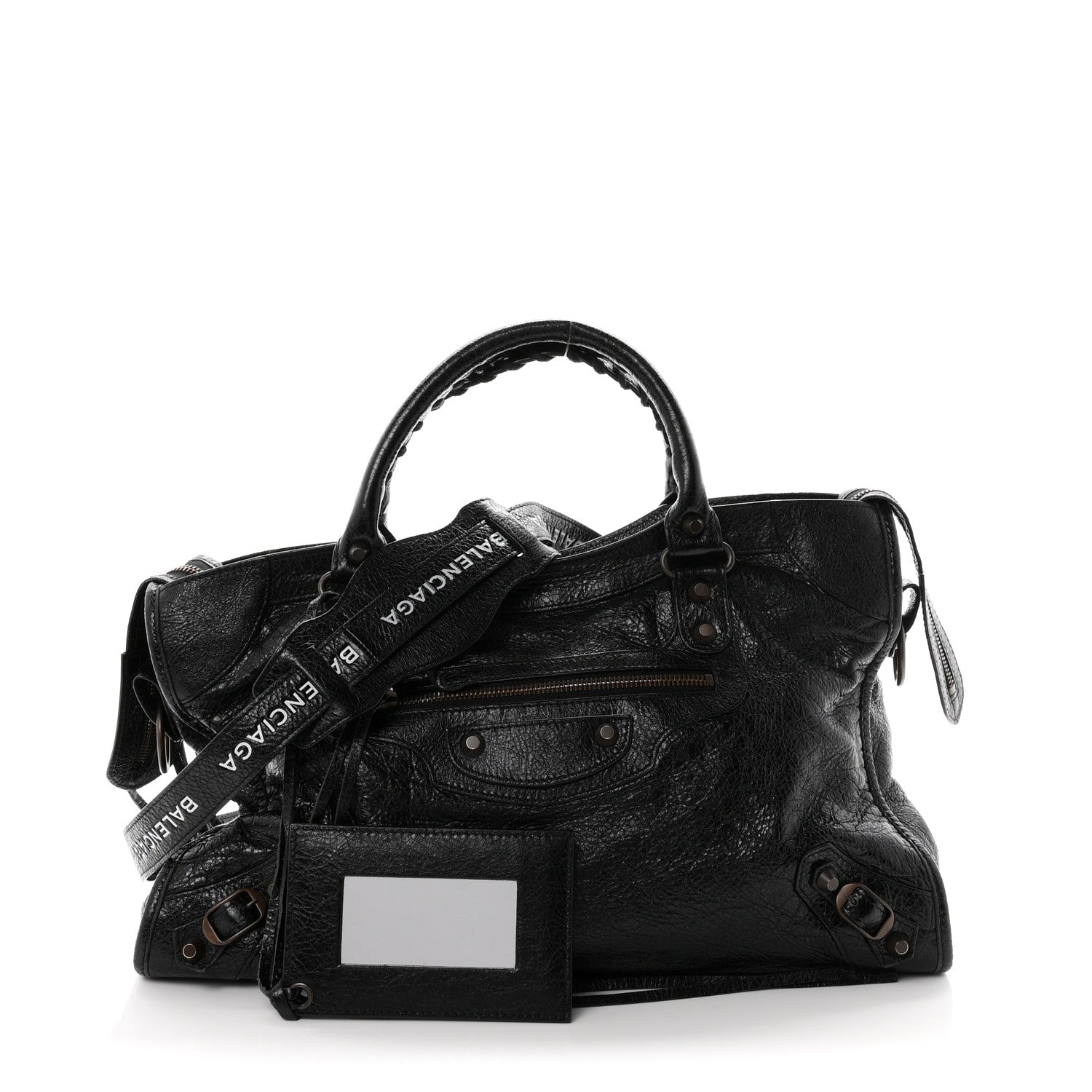 Balenciaga Agneau Classic Hardware City Logo Strap  Black White 3 of 11