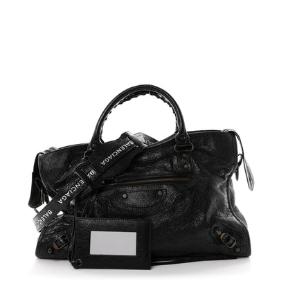Balenciaga Agneau Classic Hardware City Logo Strap  Black White 3 of 11