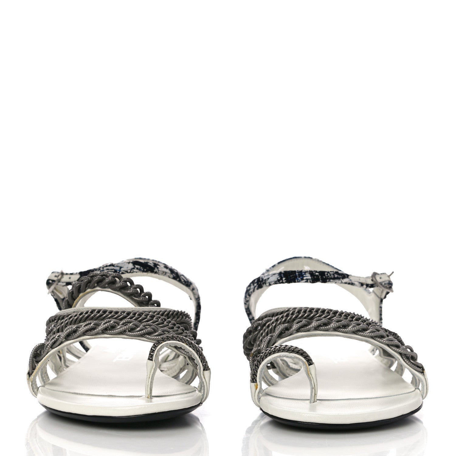 Chanel Tweed Chain Flat Sandals 37 White 2 of 12