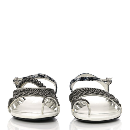 Chanel Tweed Chain Flat Sandals 37 White 2 of 12